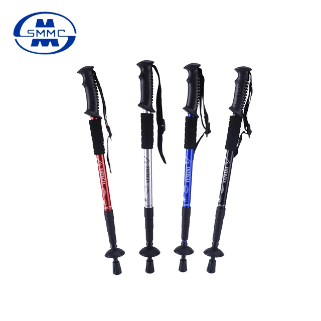 

Best Quality Strong hiking 4 Section Walking Stick Aluminum Trekking Pole, Silver, red, blue, black
