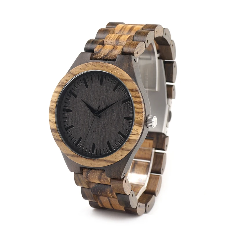 

BOBO BIRD Top Brand Designer Mens Wood Watch Zabra Wooden Quartz Watches for Men Watch in Gift Box Dropshipping OEM Saat, Black