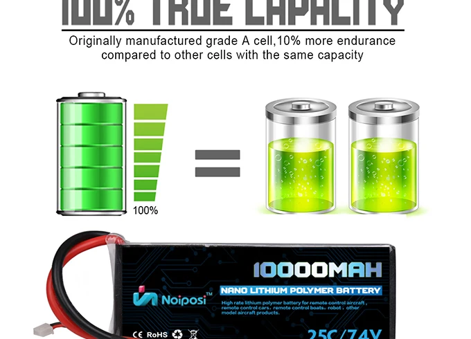 High Capacity Lipo Battery 10000mAh 7.4V 2S 25C 50C RC lithium polymer Battery Pack for Hobby UAV