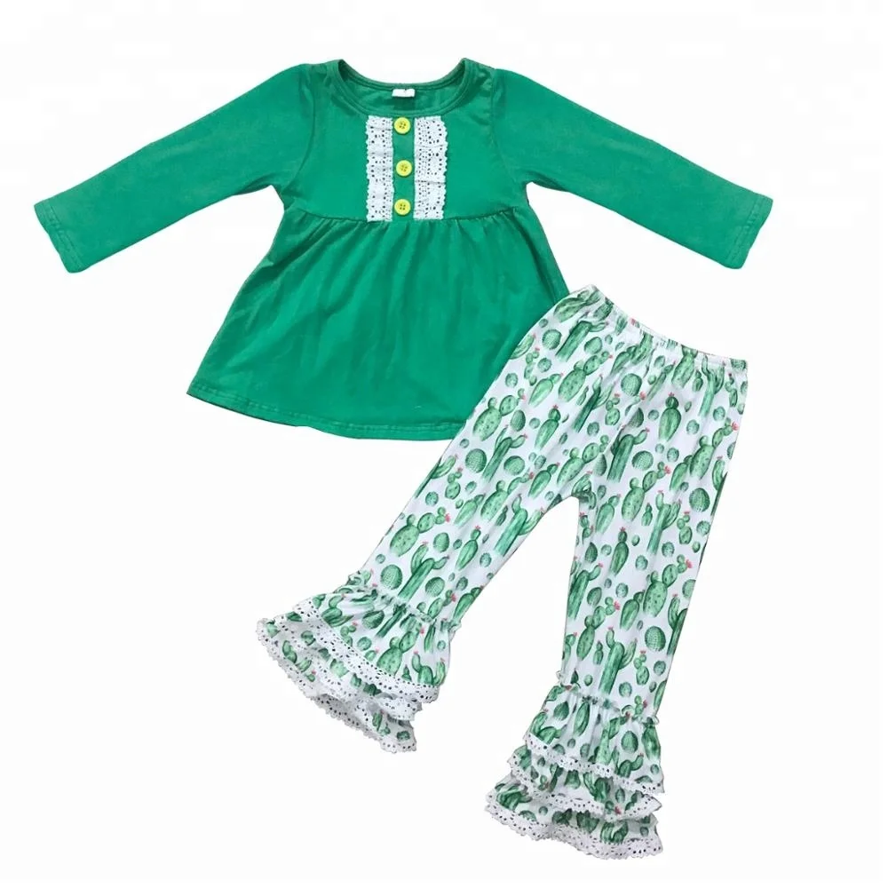 

Wholesale Fashion Children Clothing Cactus Ruffle Pants Kids Boutique Outfits, Picture