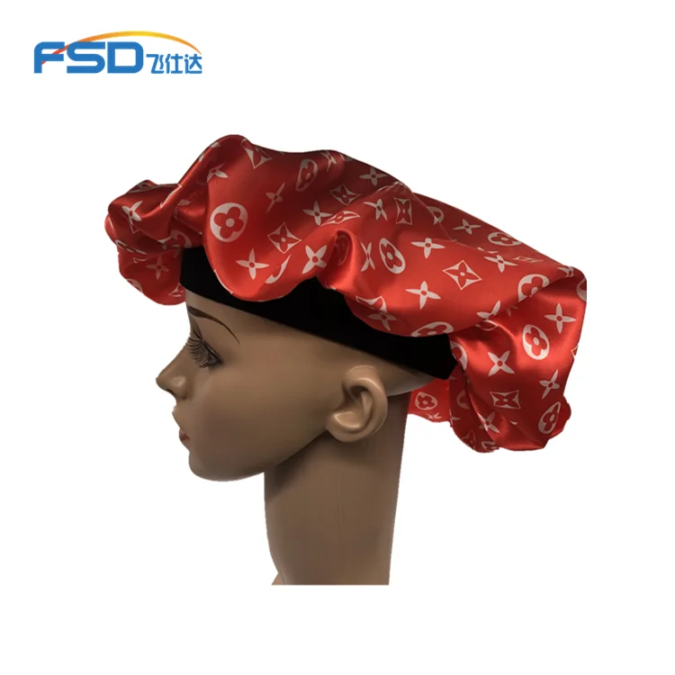 
Wholesale Shower Cap summer spring leopard grain print women fashion night sleep cap chemo hats satin hair bonnet 