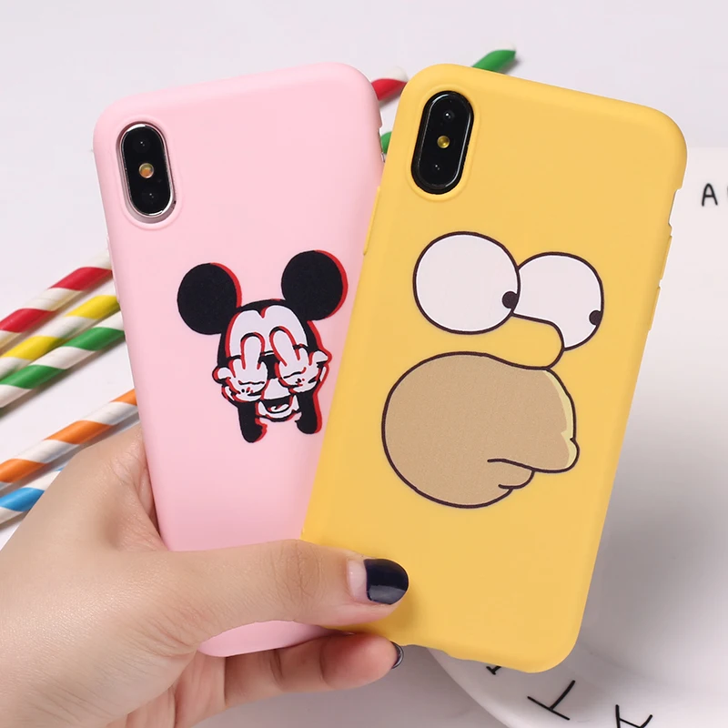 

Cute Cartoon Mickey Middle Finger Cat Funny Girls Soft TPU Silicone Candy Case Coque For iPhone 6S 5SE 8 8Plus X XS Max 7 7Plus