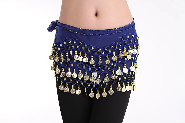 
Hip Skirt Scarf Wrap Costume Belly Dance Belt with Rows Gold Coins 