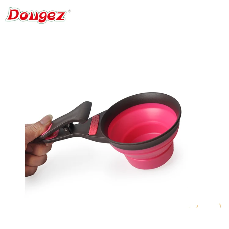 

Factory Supply premium Silicone collapsible Pet Food Scoop with Clip foldable pet food cup S, Main color : pink