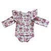 wholesale baby girl romper cotton three layers fly sleeve floral romper long sleeve jumpsuit casual baby outfits