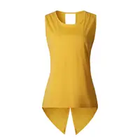 

S-3XL Plus Size Round Neck Sleeveless Tank Solid Irregular Fashion Top Blouse Women Shirt