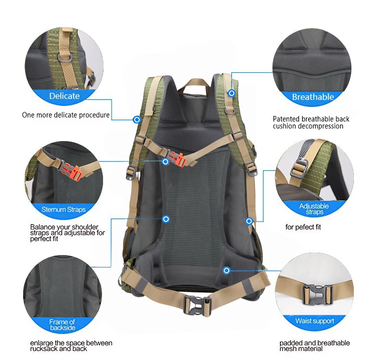 50l Ripstop Nylon Waterproof Mountain Top Backpack Outdoor Hiking ...