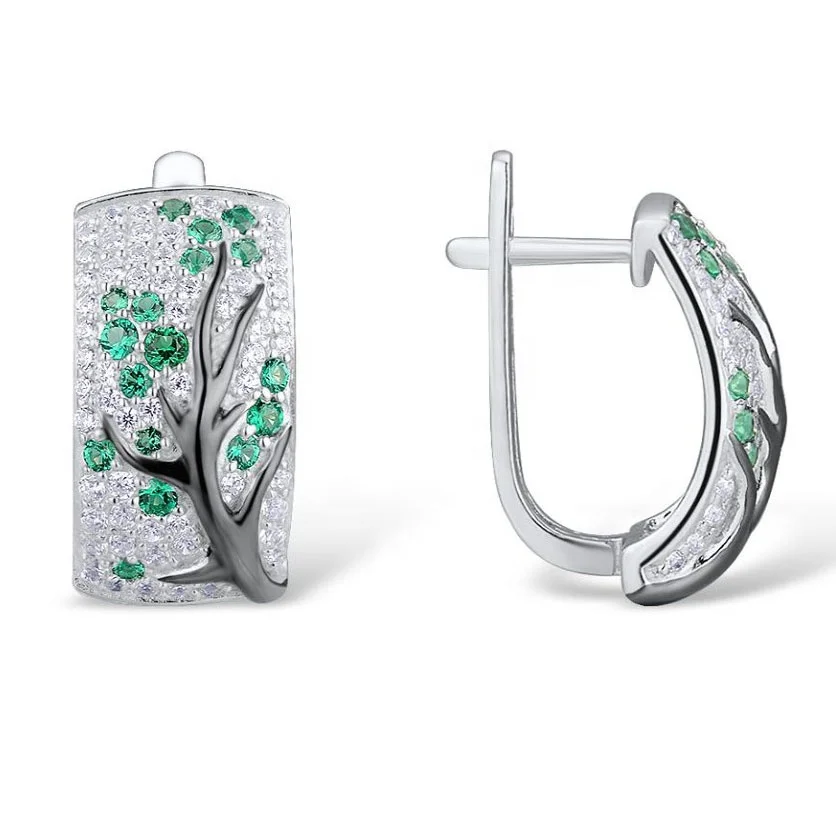 

Silver Earrings For Women Tree Green Red Stones Cubic Zirconia Brincos Trendy Fashion Jewelry 2019 Statement Earrings