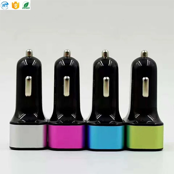 Hot selling aluminum alloy 3 ports car mobile phone charger 5v 2.1a