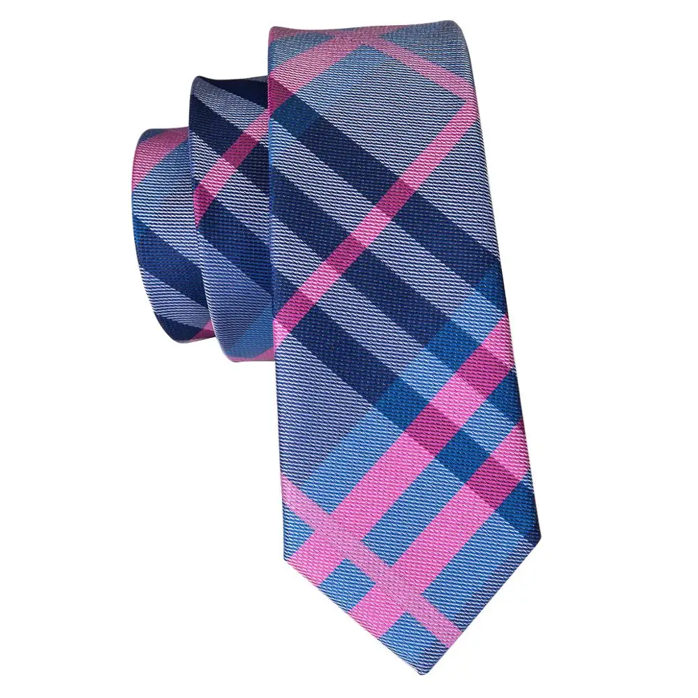 
Silk Slim Necktie Pink Blue Striped Skinny Neck Ties Pocket Square Cufflinks Set 