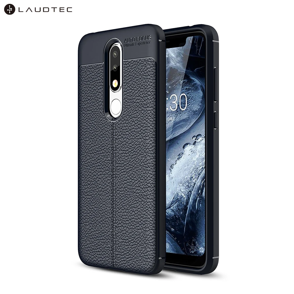 Laudtec Litchi Leather Pattern Silicone TPU Back Cover Case For Nokia 5.1 Plus