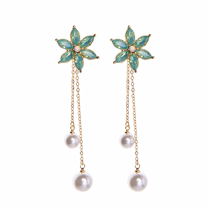 

ed01426d Newest Colorful Fresh Glass Flower Pearl Charm Pendant Earrings, Gold