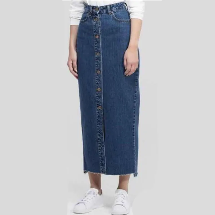 

2018 Newest modern women long jeans skirt matchable fashion denim skirts, Blue