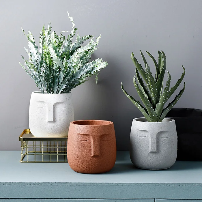 

Concrete Home Decorate Pot Face Design Flower Cement Planter Pot, As show or customized