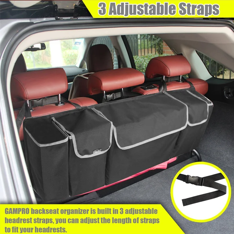 Amazon hot selling 3 adjustable straps car seat back rear travel storage bag auto car organizer