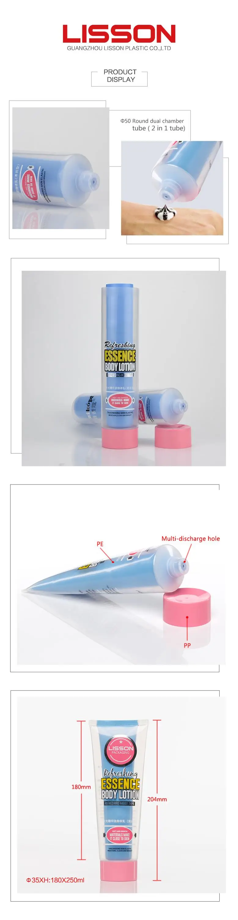 Factory Made 2 in 1 double chamber tube packaging shampoo hair conditioner plastic tube container
