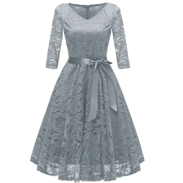 

Floral Boutique Embroidery Vintage Lace Women O Neck Hollow Out Long Sleeve Casual Evening Party A Line Plus Size Hepburn Dress