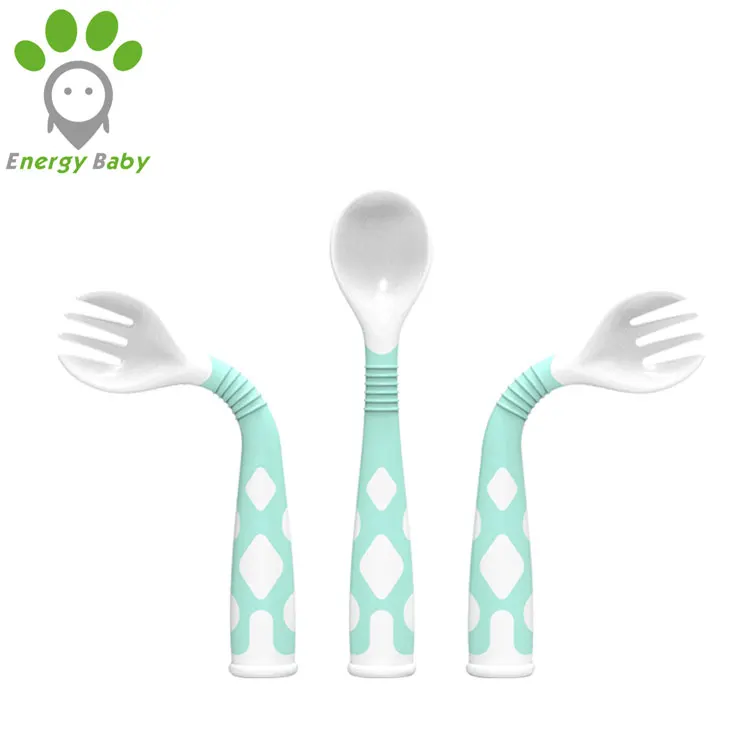 

Plastic PP New Fold Spoon Children Toddler Baby Bendable Soup Feeding Spoon and Fork With Curved Handle for Kids, Blue;pink;light green;customized