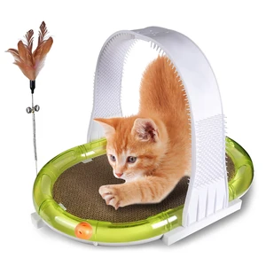Image of Multiple Function pet toy cat teaser scratch board double side scratcher track with ball