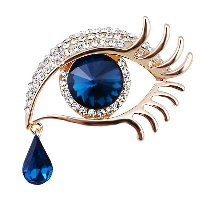 

Factory Direct Sale Crystal Rhinestone Teardrop Blue / Black Eye Brooch Pins