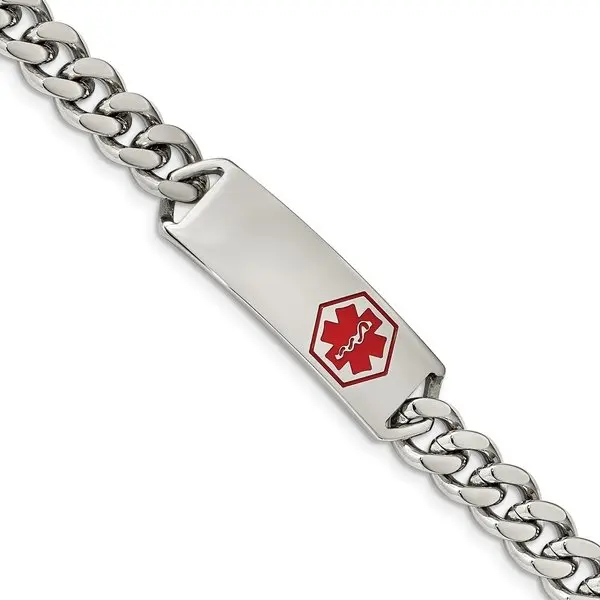 

Stainless Steel Polished with Red Enamel ID 8 Inch Medical Bracelet