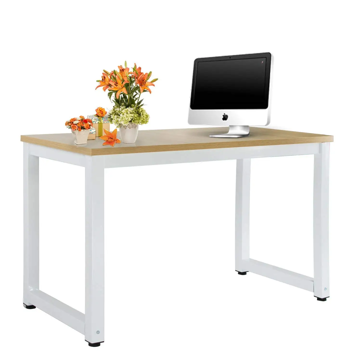 Rectangular Table Office Computer Desk – 47”for Home/Office/School, Modern Simple Style, Natural & White Leg