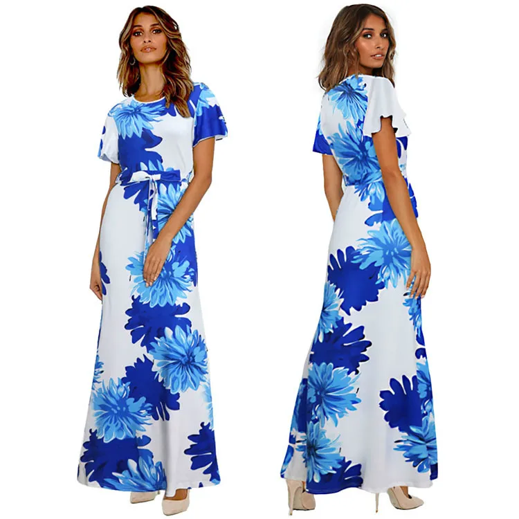 

Apparel manufacturer womens clothing casual beach floral maxi dresses, Blue