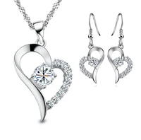 

New Silver Plated Cubic Zirconia Heart Shaped Fashion Costume Jewelry Sets for Women Wedding Necklace Earrings Sets