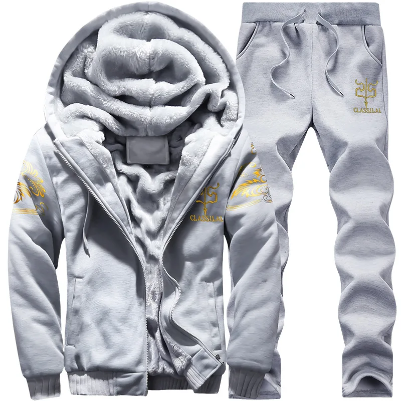
Cheap OEM Wholesale High quality tracksuit Men Thicken Fleece 2 Piece Plain Hoodies Men Zipper Tracksuit Set 