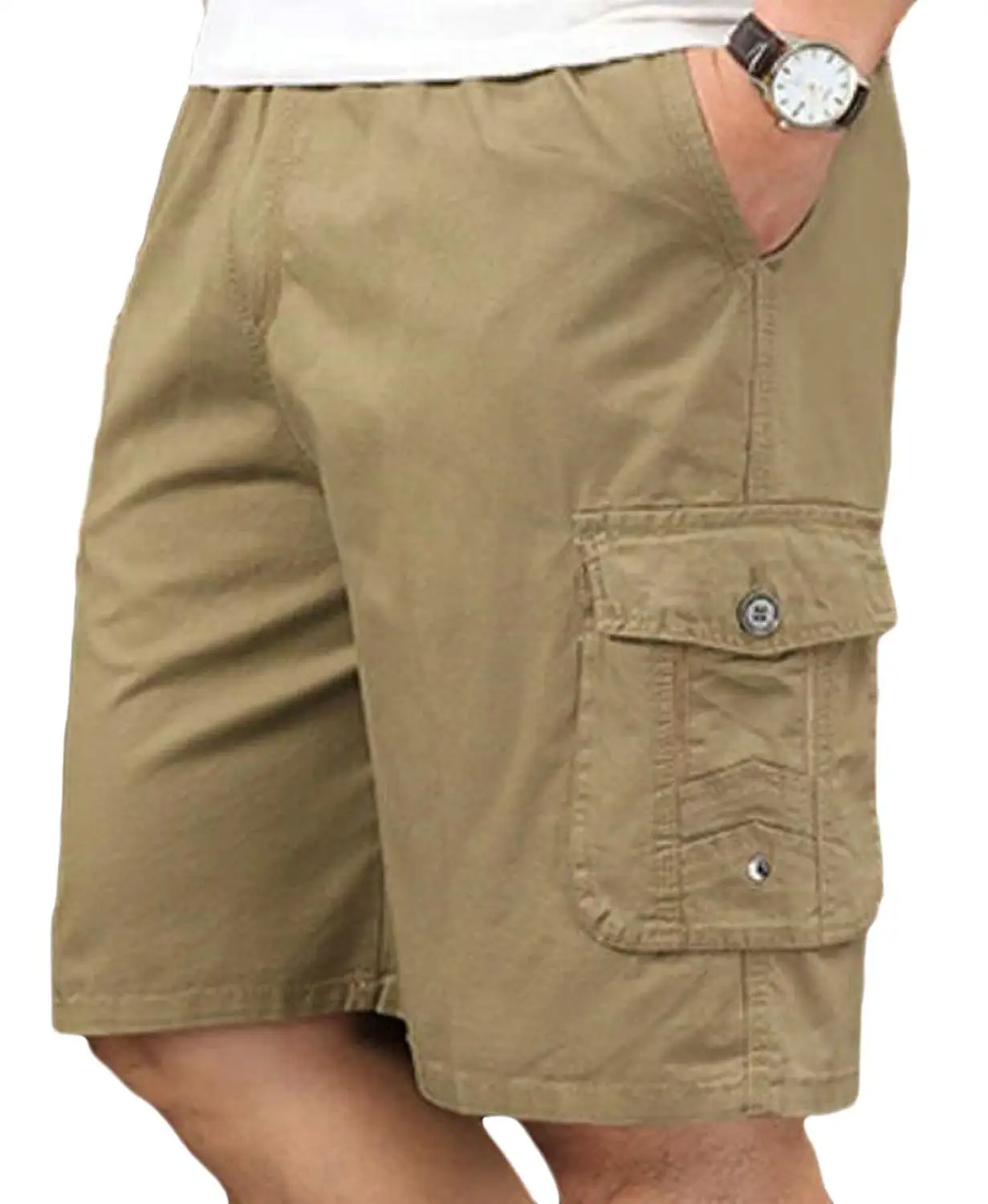 UUYUK Men Cotton Elastic Waist Drawstring Basic Athletic Pockets Shorts