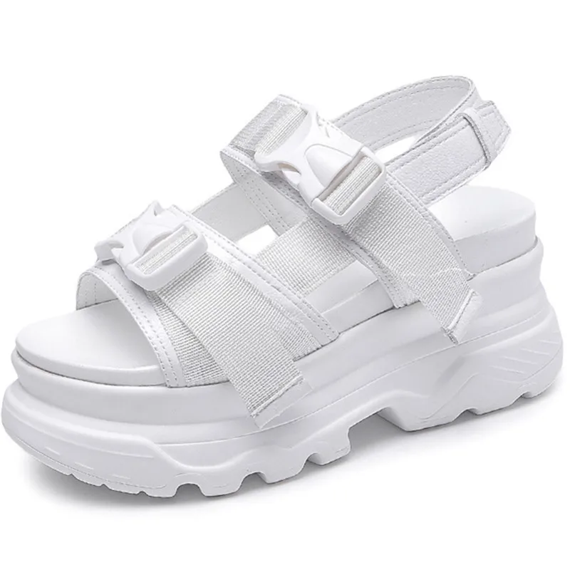 

Dropshipping Custom Logo Platform Women's Sandals Fashion Summer Leather Buckle Women Thick Soled Beach Chunky Woman Shoes