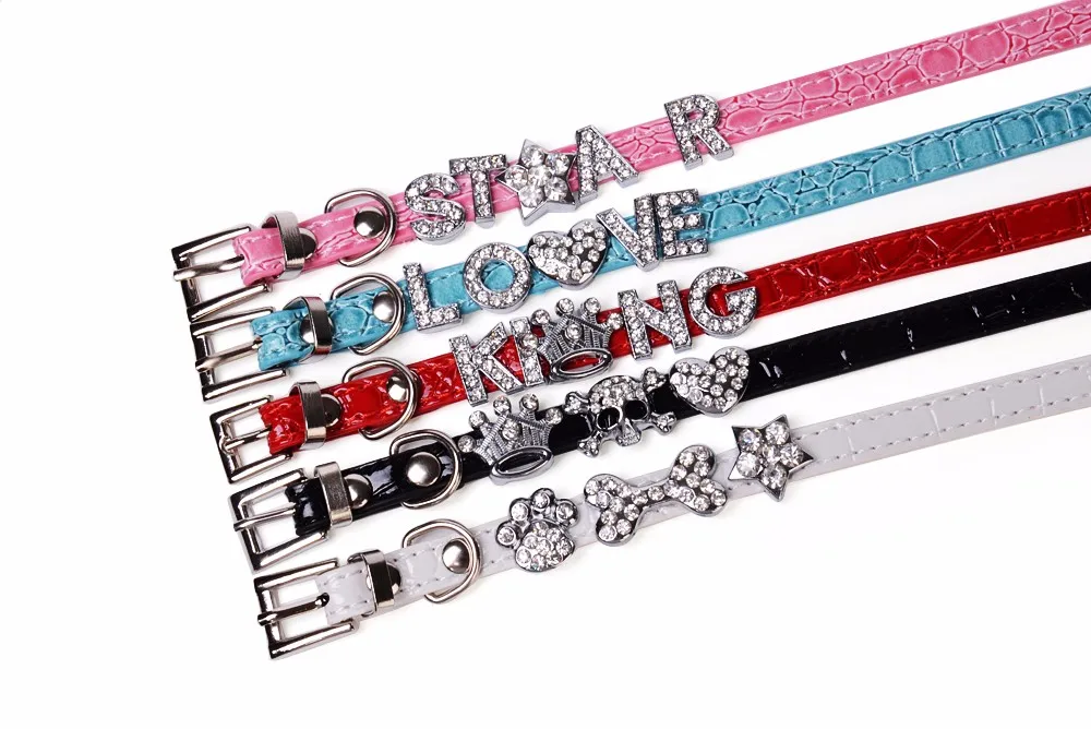 Pu Diy Letters Dog Collar Slide Letters Dog Collar Fake Diamond Letters