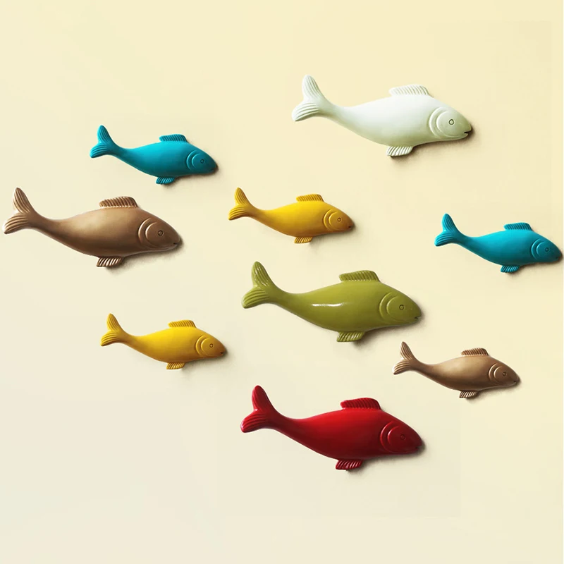 

European new simple creative cheap colored fish wall stickers background home decor, White;red;gold;yellow;blue