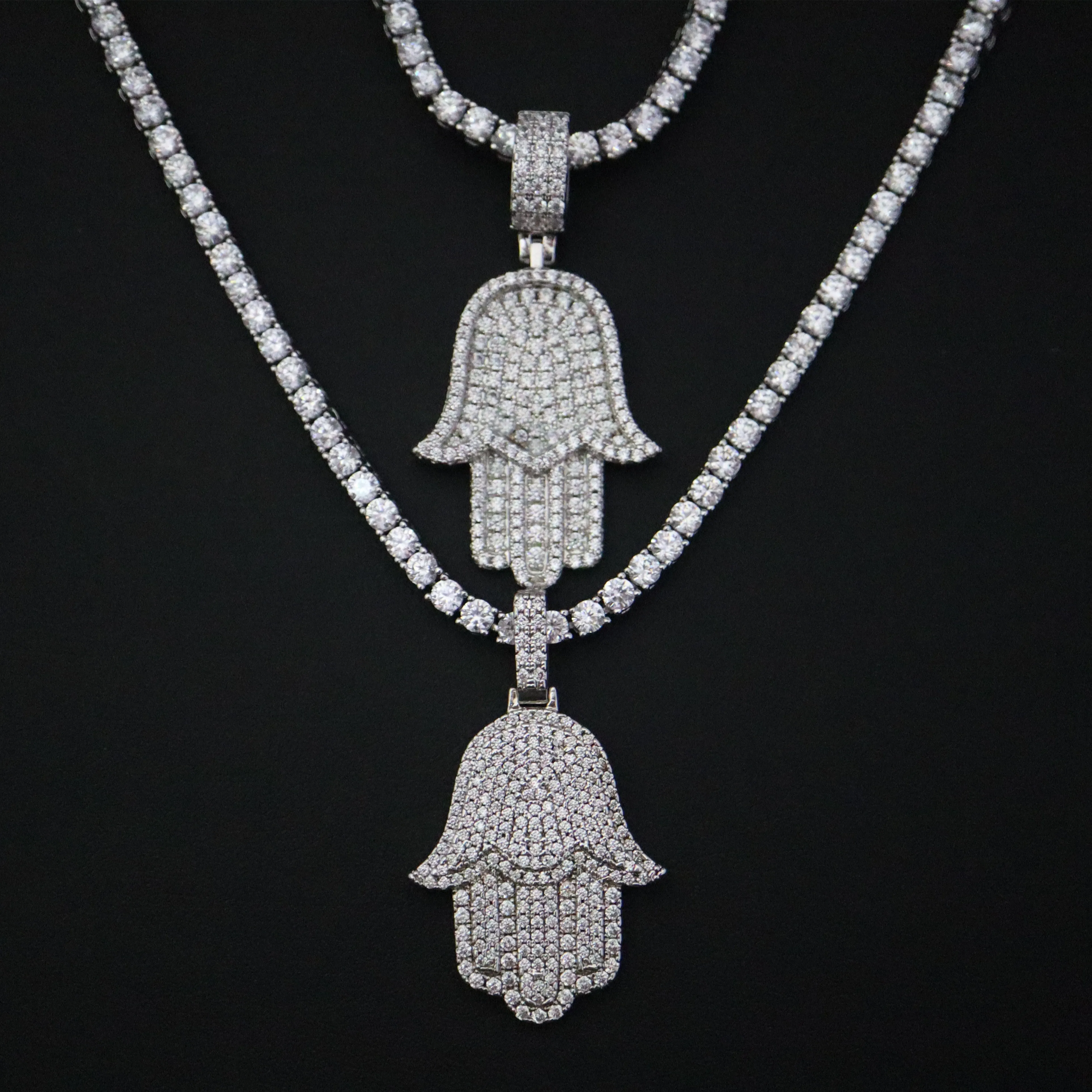 
14K white rhodium plated 925 sterling silver hamsa hand necklace pendant 