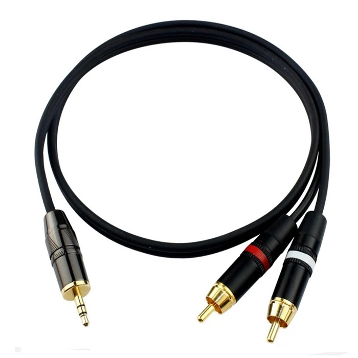 

PTCQ Dual Shielded Gold-Plated 3.5/35mm aux Male to DUAL 2RCA Male Stereo Audio Y Cable, Black