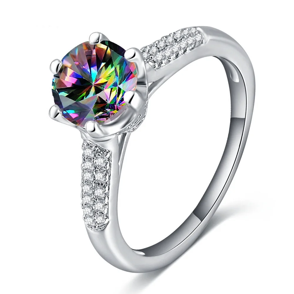 

Luxury AAA Cubic Zirconia Round Cut Multicolor CZ Rainbow Mystic Topaz Stone Ring, Picture