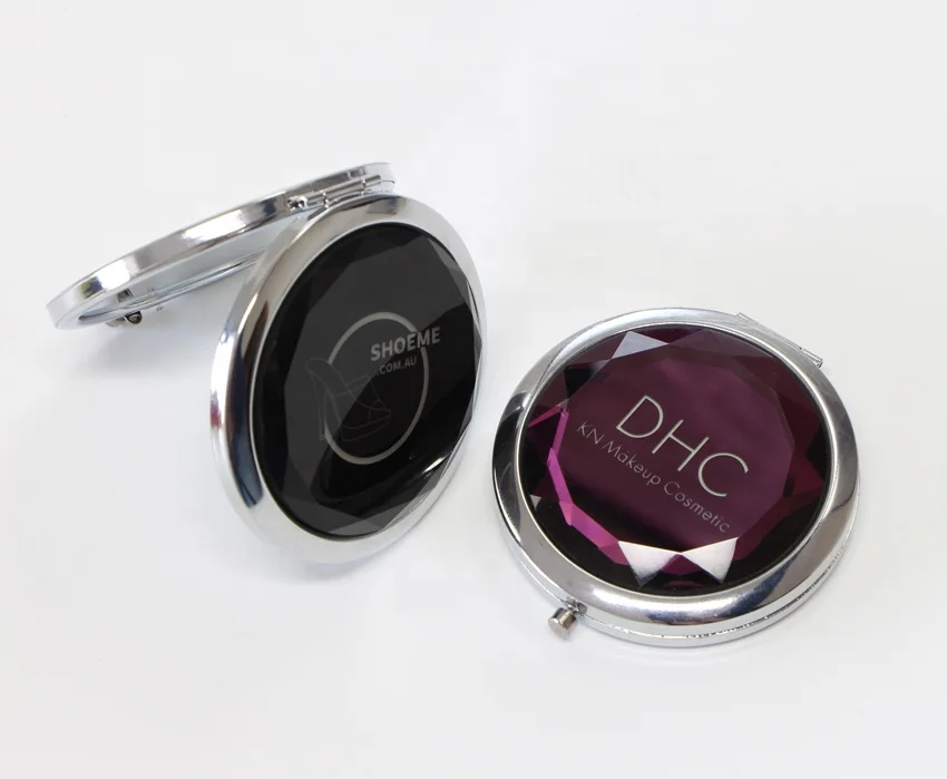

High Quality Pocket Round Fashion Mixed Color Crystal Rose Gold Metal Frame Push Button Compact Mirror, Mixed colors