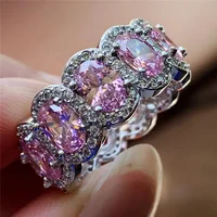 

Drop Shipping Hot Sell 2019 New Arrival Deluxe Jewelry Silver Color Oval Cut Pink 5A Cubic Zirconia Party Wedding Ring
