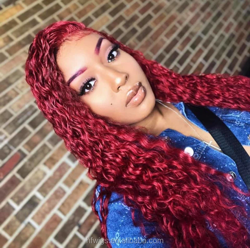 red deep wave wig