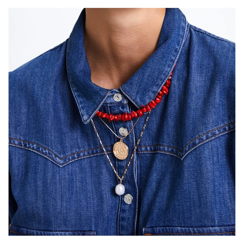 

Barlaycs 2019 New Design Statement Bohemian Hawaiian African Gold Plated Stone Bead Coin Layered Necklace Set for Women Ladies