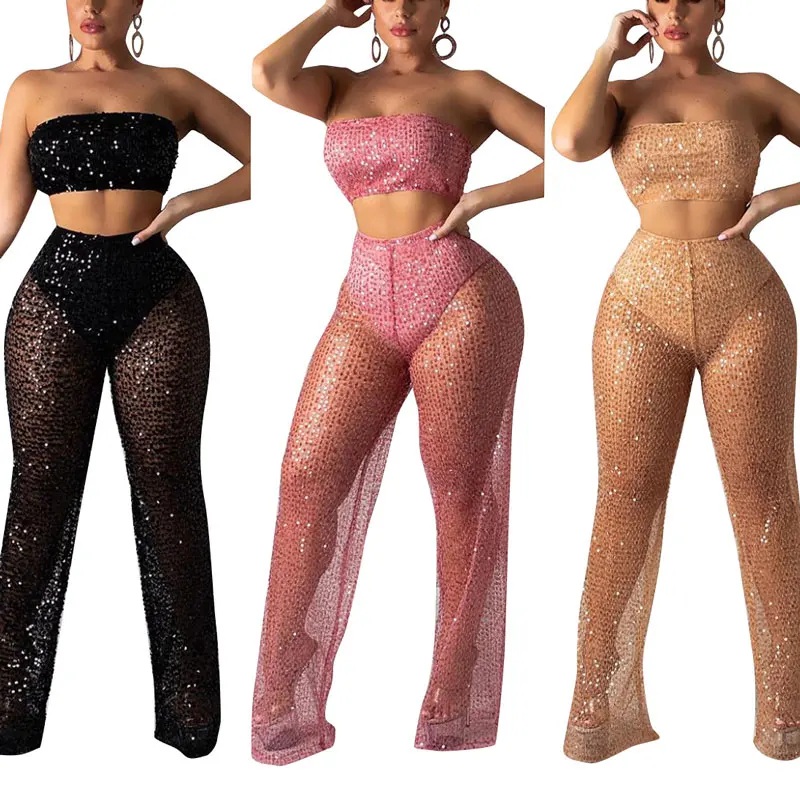 

81123-MX31 tube two piece sequin jumpsuit club wear sexy