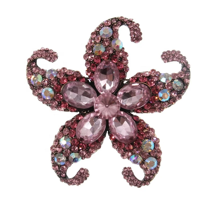 

65mm Alloy Multicolor rhinestones sea creature Starfish Brooch Pin gift for gentleman men