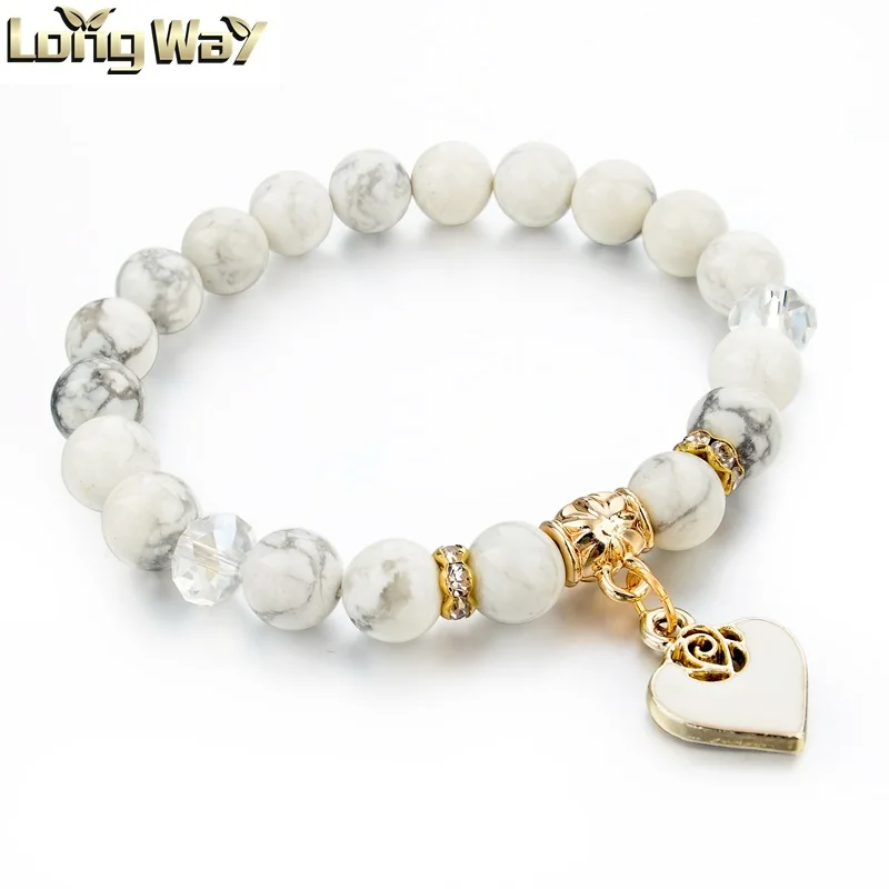 Natural White Howlite Marble Stone Beaded Women Bracelets,Beads