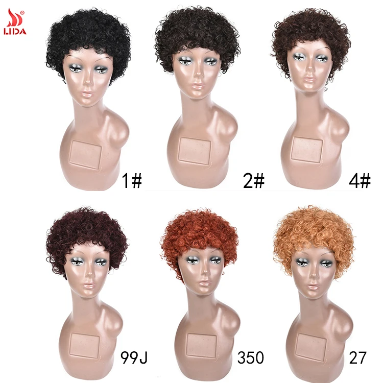
Lida short kinky curly afro pixie beauty wig 1B# 6377 peruvian wig 