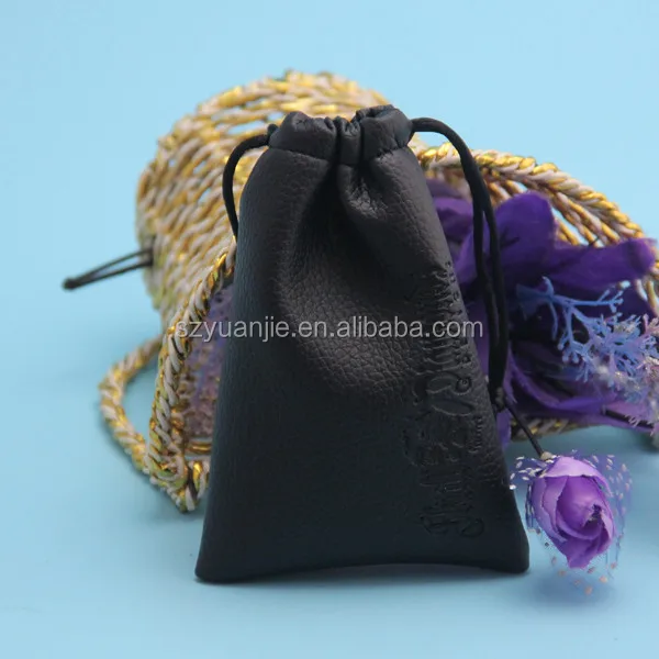 Black Leather Jewelry Pouches And Box Packaging With Embossed Company