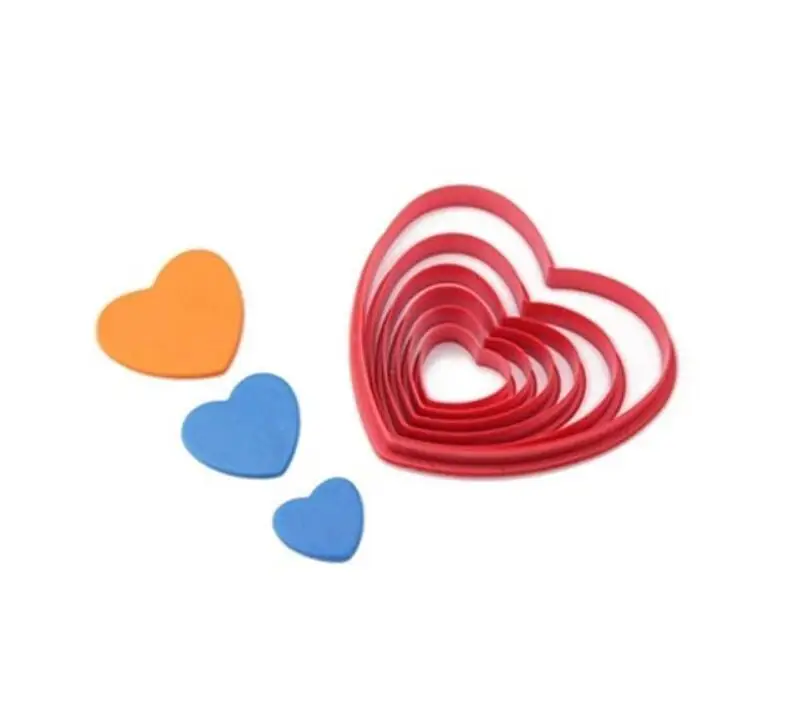 
6pcs Set Love Heart Shape Biscuit Cookie Cake Maker Mold Edge Cutters Diy Baking 