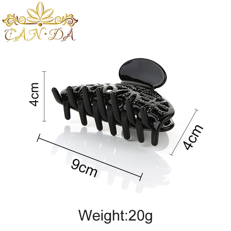 CANYUAN Understated elegant design black hollowing acetate flowers long rhinestone hair claws for girls clip claws for hair