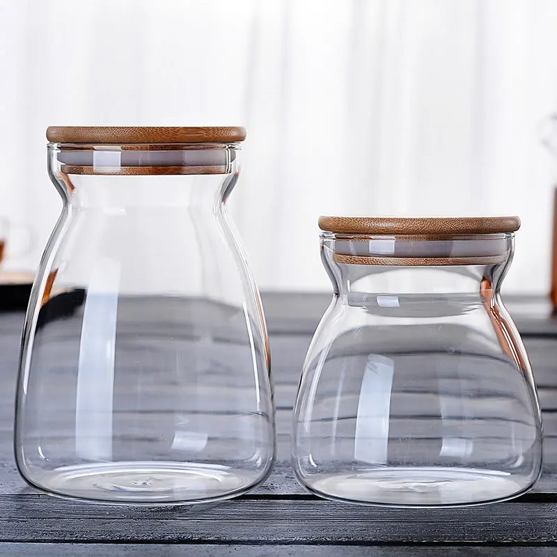 

China Supplier Food Grade Glass Jars Big Capacity Borosilicate Clear Glass Jar With Bamboo Lid for Tea