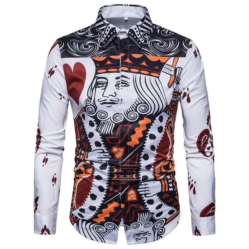 

100 polyetster men 3d printed long sleeve covered button white shirts, As picture