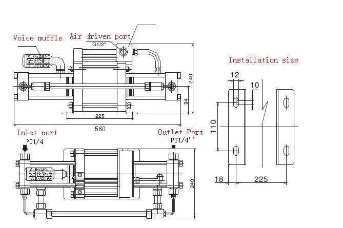 double acting gas booster GBD40 OL model(GBD40 OL)drawing GBD25 GBD40 GBD60 Drawing